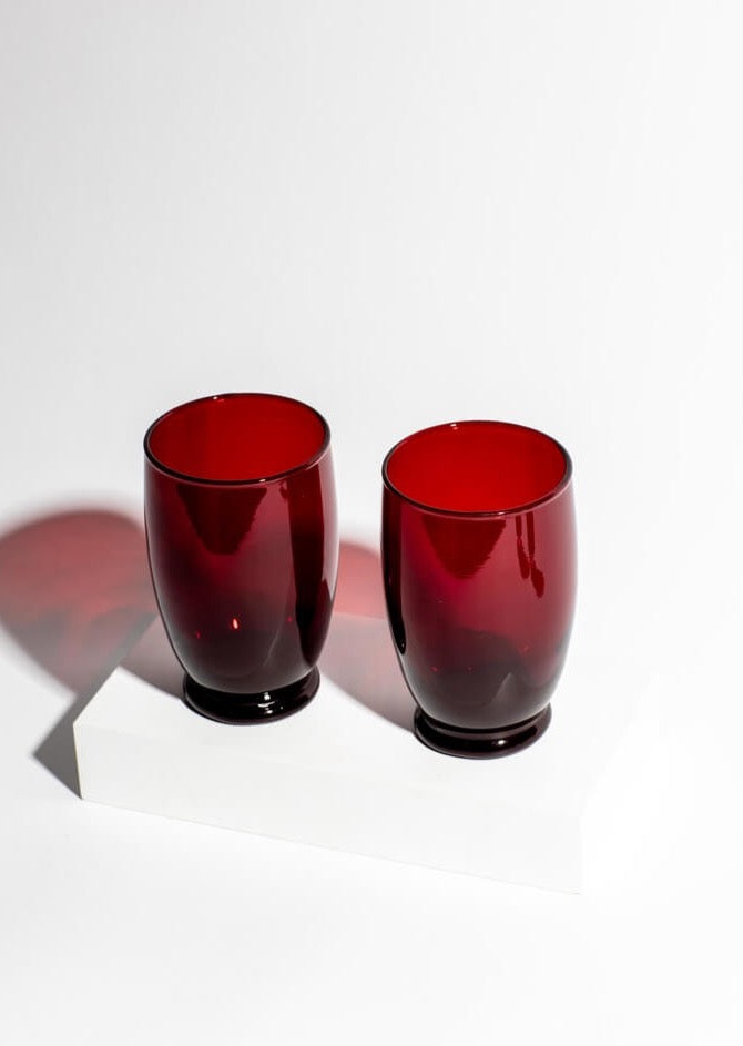 Red glass drinking on sale glasses